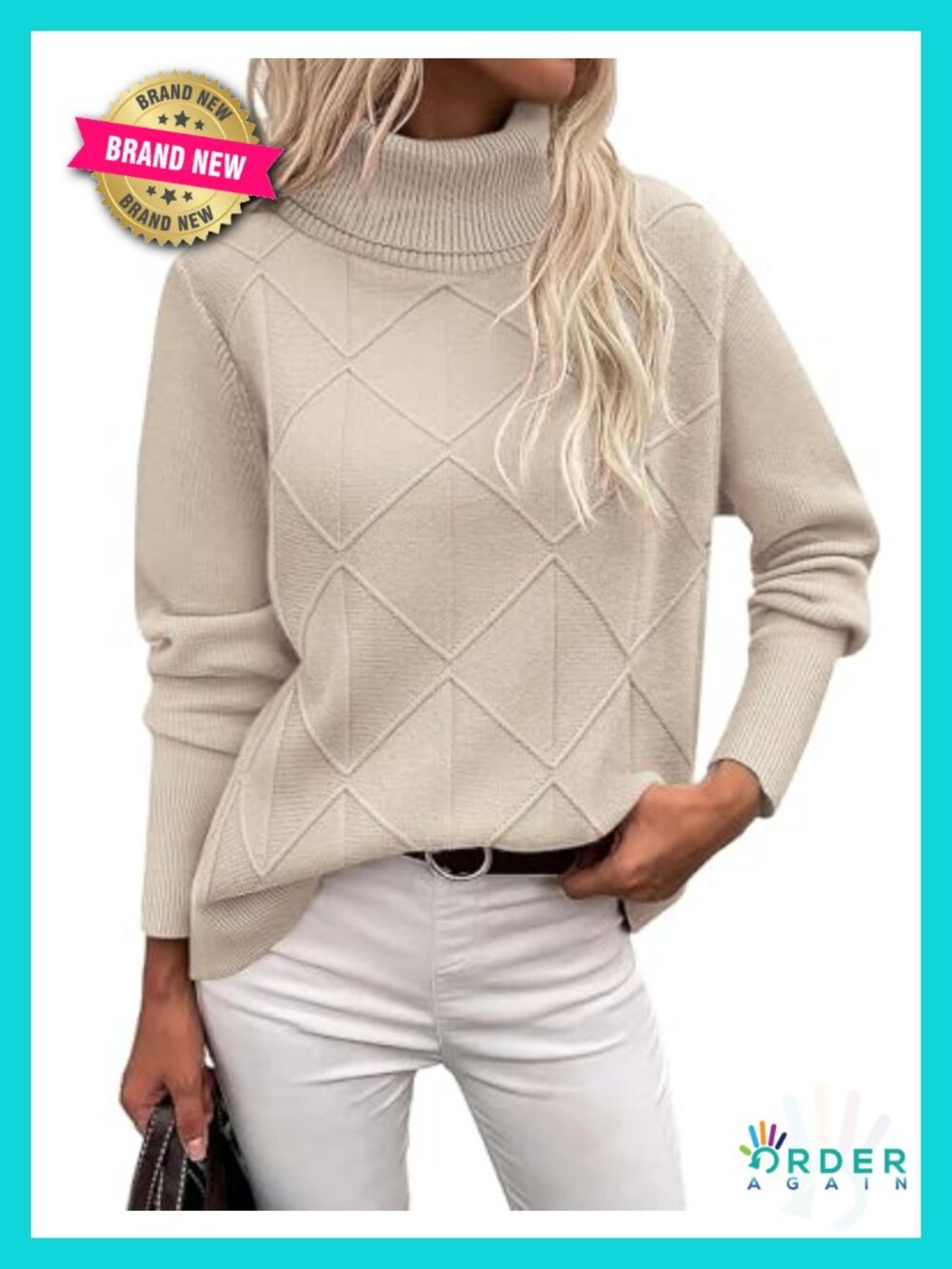 Women's Turtleneck Sweater Chunky Knit Pullover Long Sleeve